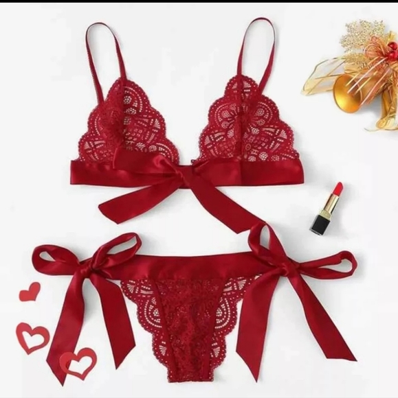 Other - XL ONLY left! Lingerie Underwear Set Bow Ties Side panty Lace Bralette + Thong